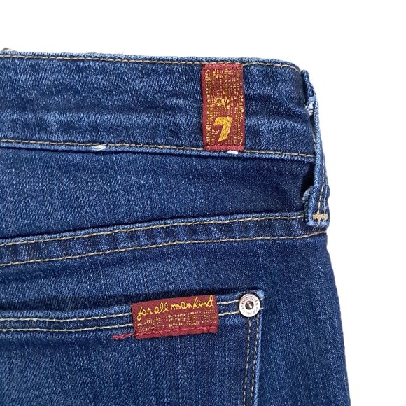 7 For All Mankind Jiselle Flare Jean Women 33x33, Tag 29 Dark Blue Distressed - Picture 4 of 13